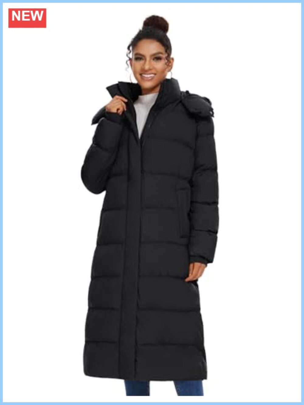 Long Quilted Puffer Coat Maxi Winter Jacket Detachable Hood